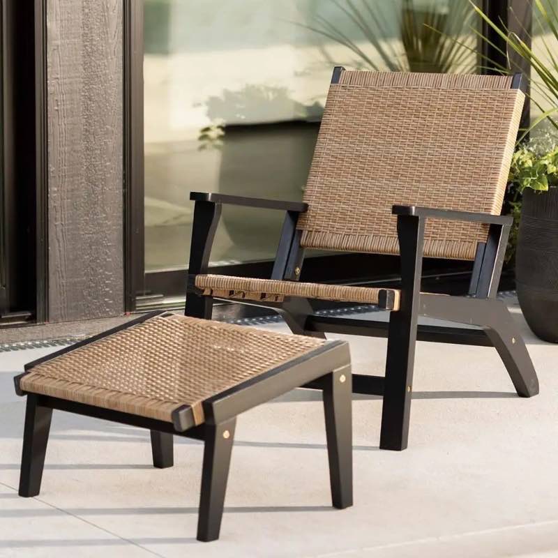 Eucalyptus Outdoor Furniture, Chair & Ottoman, 2-Piece Set - Black